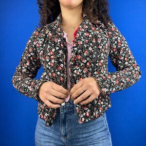 Anthropologie Hei Hei Floral Denim Moto Jacket